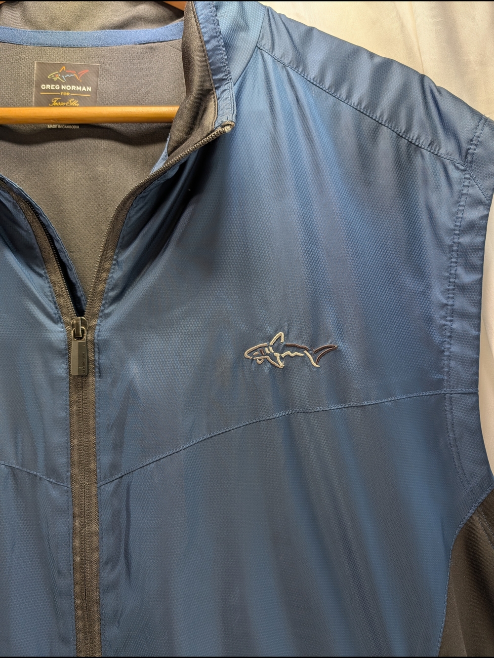 Men's Golf Vest Greg Norman for Tasso Elba Navy Blue Zipper Vest Lined Size XL